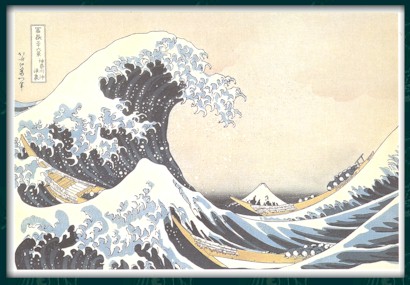 View of Mount Fuji through High Waves off Kanagawa